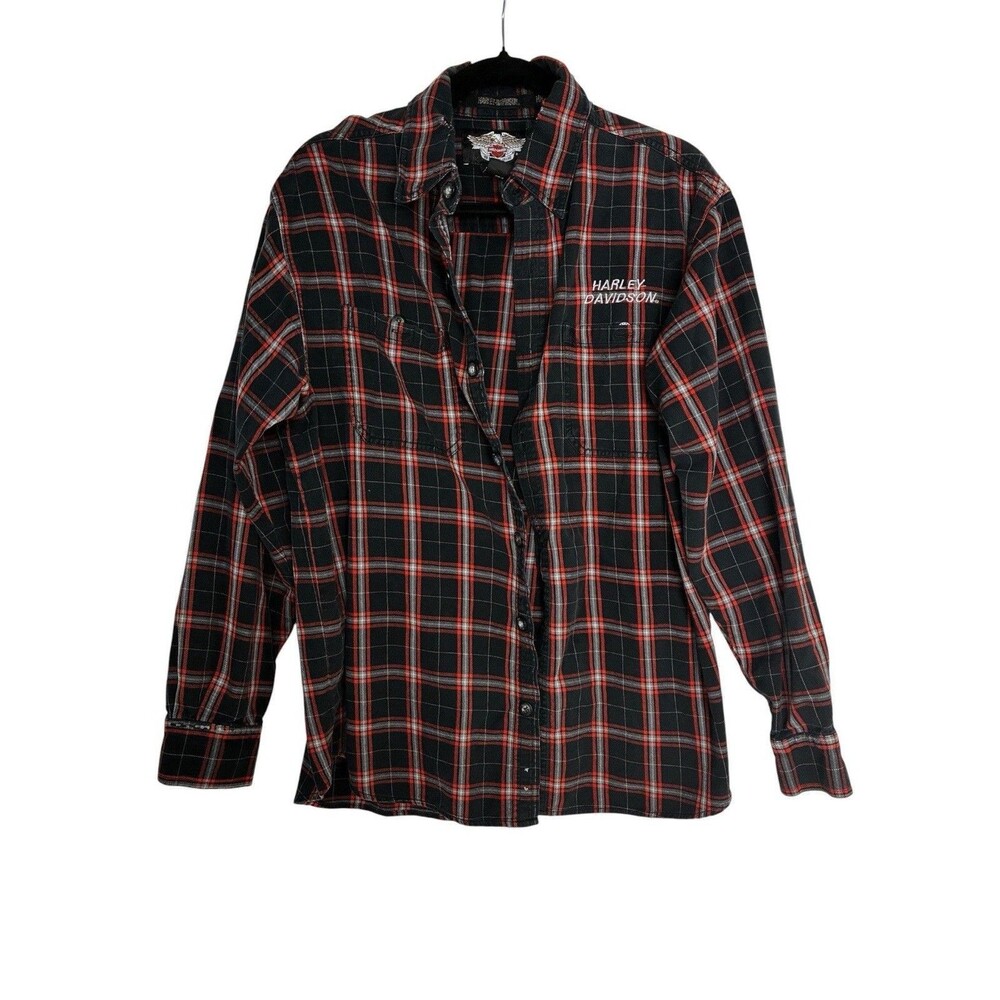 Harley-Davidson Flannel Plaid Shirt Size Large Motorcycle Theme